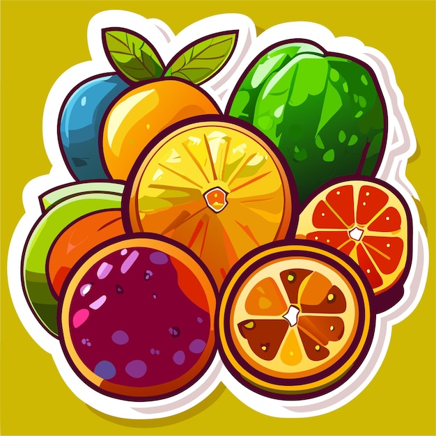 Healthy fruit sticker set illustration