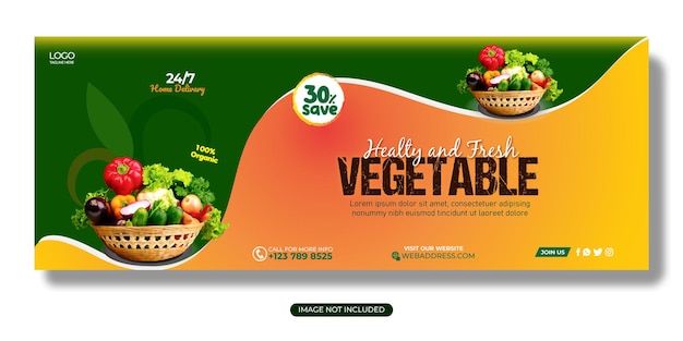 건강한 과일과 야채 먹는 라이프 스타일 판매 소셜 미디어 배너 페이스 북 표지 템플릿
