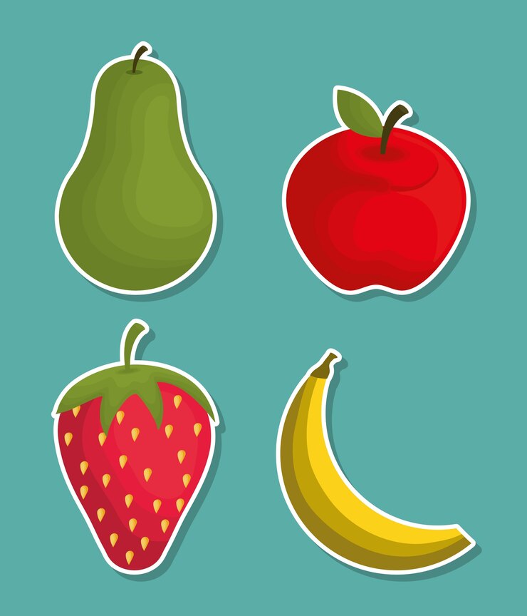 Vector healthy fruits nutrition related icons