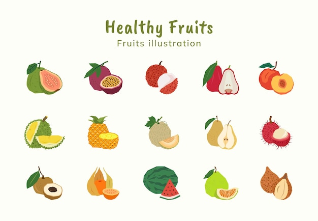 Healthy Fruits vector in flat design