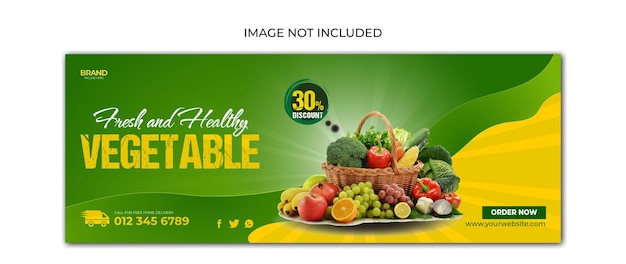 Здоровые фрукты и овощи, еда, образ жизни, распродажа, баннер в социальных сетях, шаблон обложки facebook