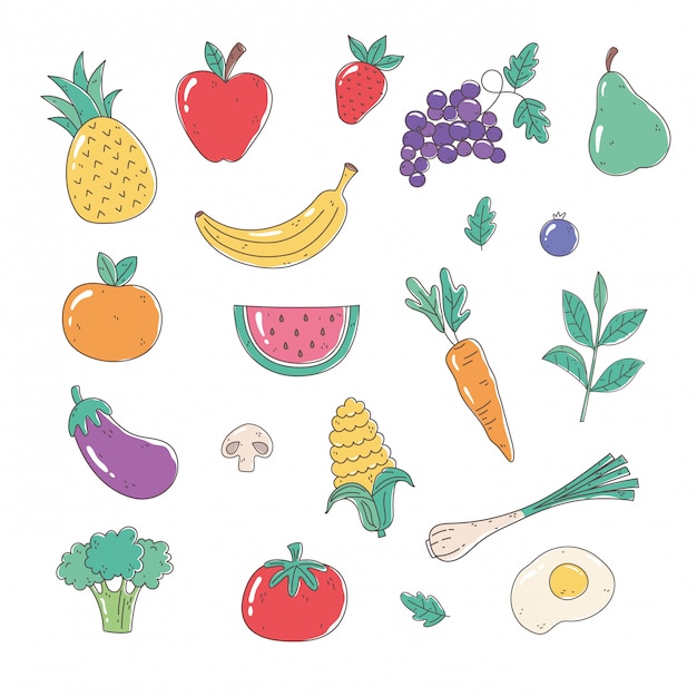 Healthy fruits and vegetables set