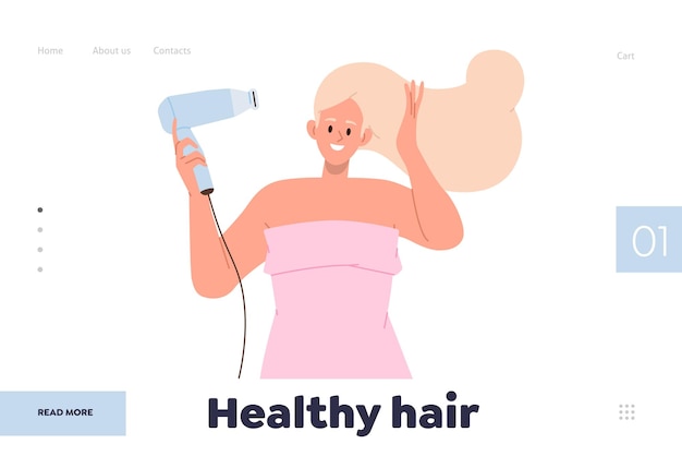 Vettore modello di progettazione della pagina di destinazione dei capelli sani per il servizio online di salone di bellezza spa e negozio di cosmetici