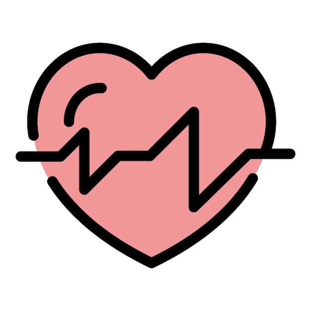 Healthy heartbeat icon outline vector Heart beat Cardiogram palpitation color flat