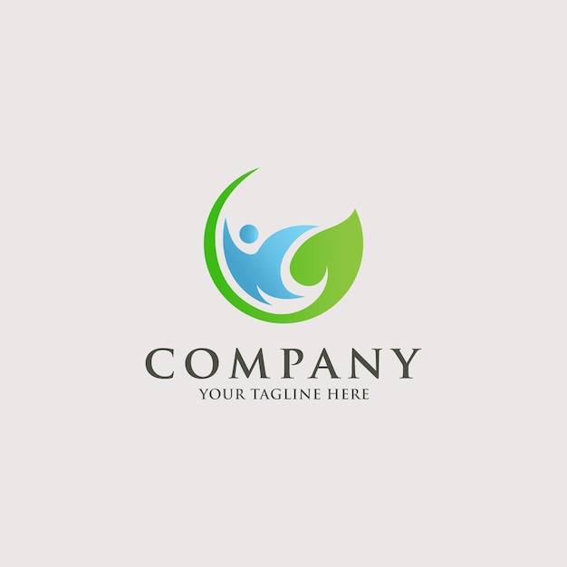 Healthy humans and green leaves logo