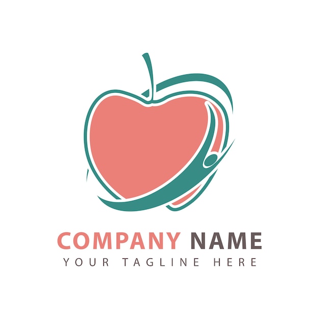 Здоровый дизайн логотипа значка с яблоком и абстрактными фигурами