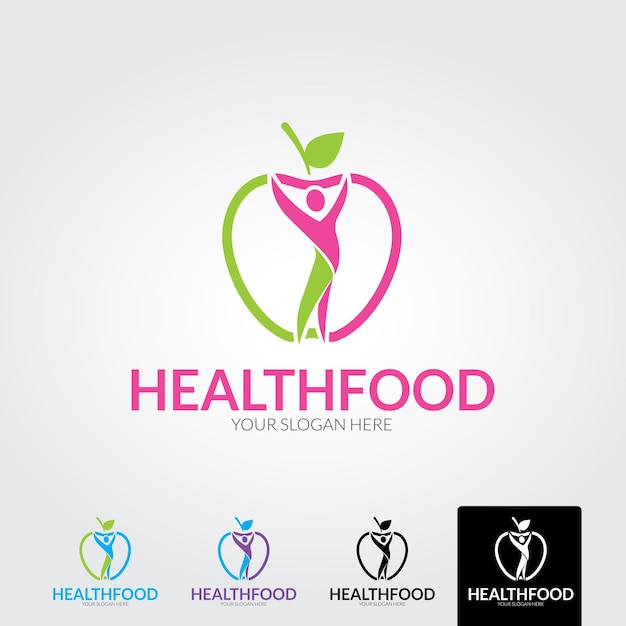 Vector healthy icon with apple and abstract figure apple health care vector logo template