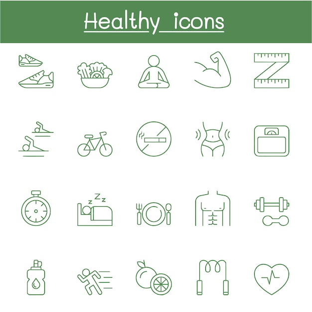 Healthy icons set in thin line Vector style