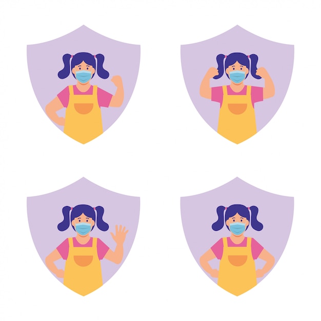 healthy kids protected from the virus with a shield symbol
