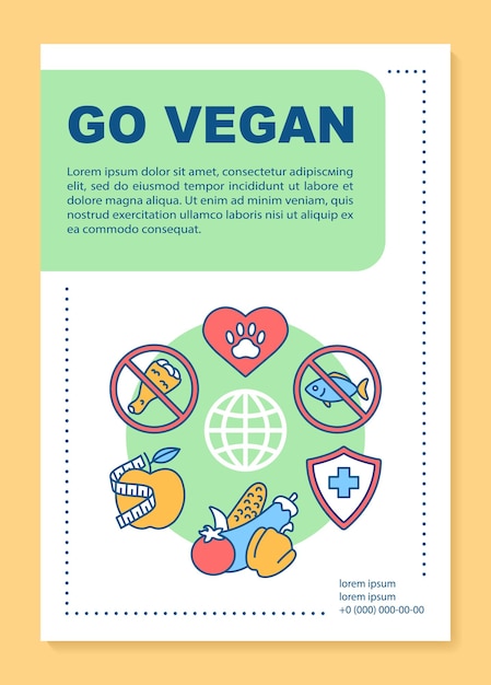 Vector healthy lifestyle brochure template layout. go vegan motivational flyer, booklet, leaflet print design with linear illustrations. vector page layouts for magazines, annual reports, advertising posters