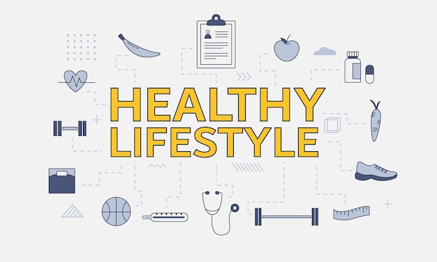 Healthy lifestyle concept with icon set with big word or text on center