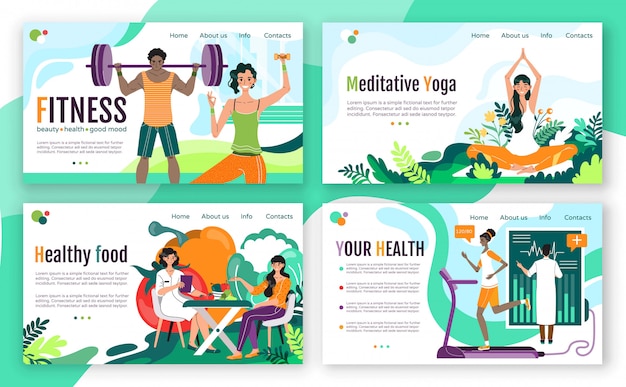 Vector healthy lifestyle fitness concept for website,  illustration