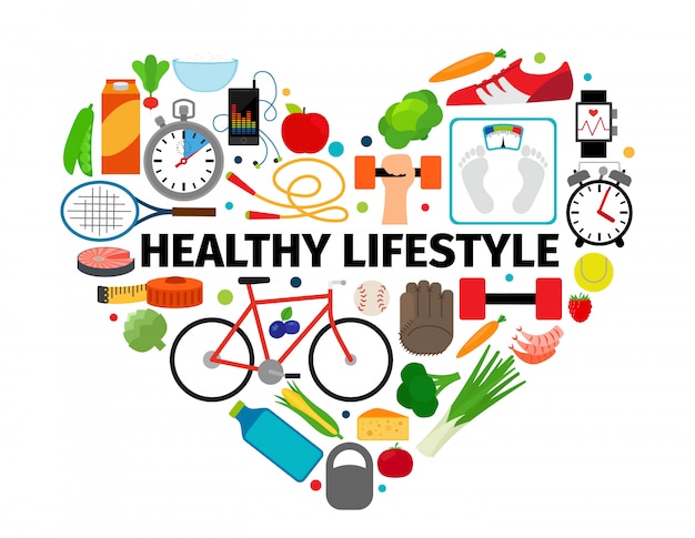 Vector healthy lifestyle heart emblem