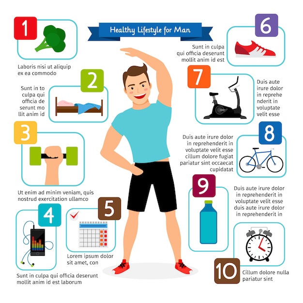 Healthy lifestyle for man vector infographics