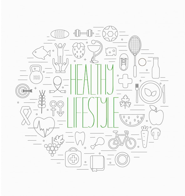 Vector healthy lifestyle symbols set
