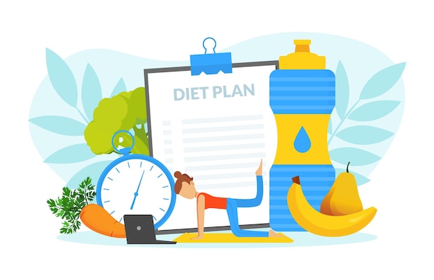 healthy lifestyle tiny woman training her body in gym and eating healthy food weight loss concept