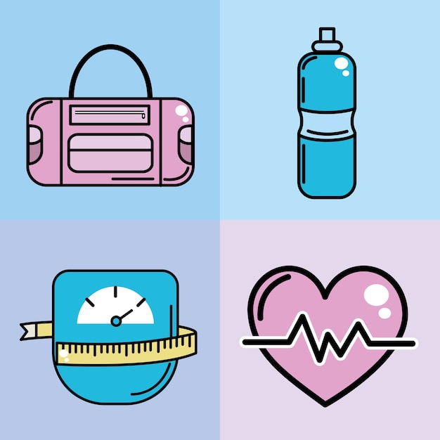 Healthy lifestyle tools icons to practice exercise