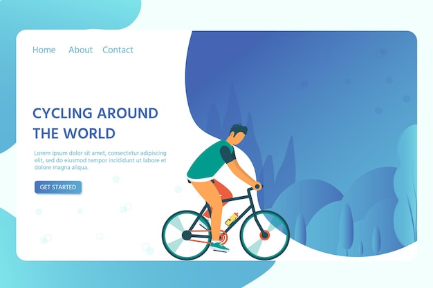 Healthy lifestyle with young man riding bicycle. landing page design for cycling. modern vector illustration concept for websites. user interface ux, ui screen template for mobile smart phone.