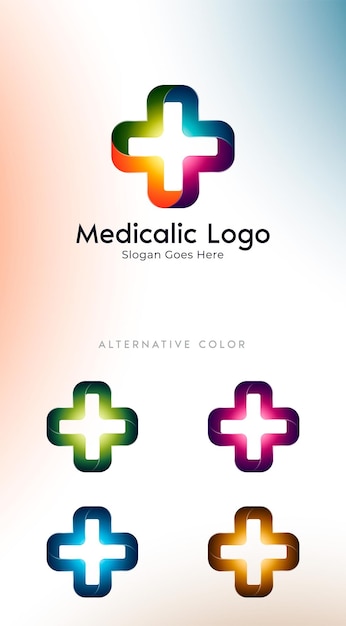 Design del logo medico sano con stile moderno sfumato 3d per clinica e ospedale