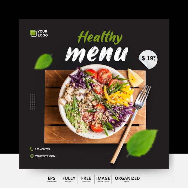 Vector healthy menu social media templates post and story