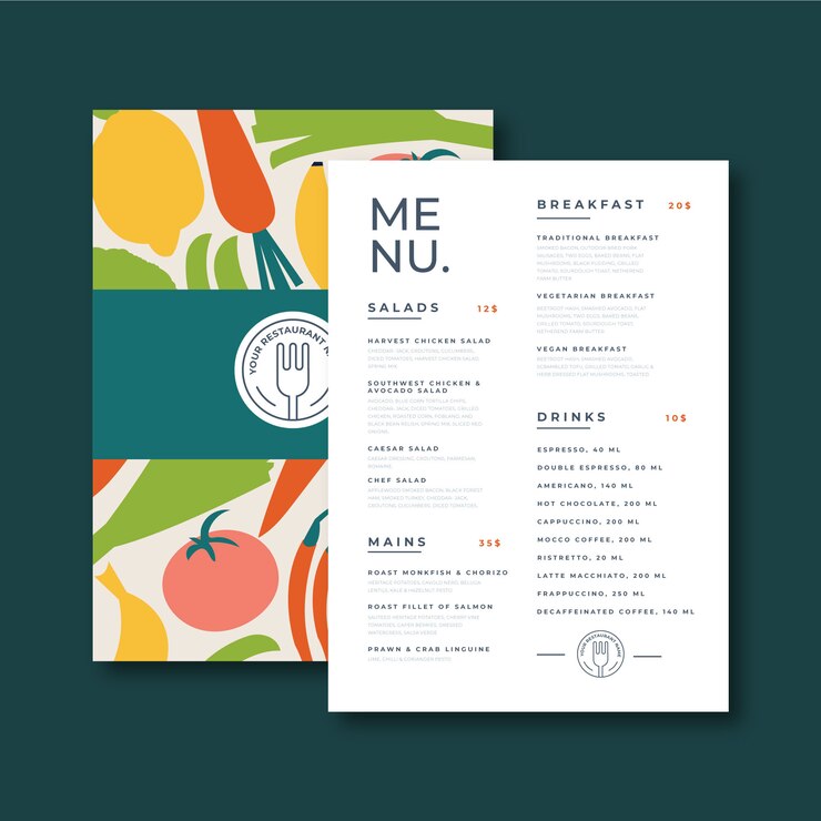 Healthy menu template for restaurant.
