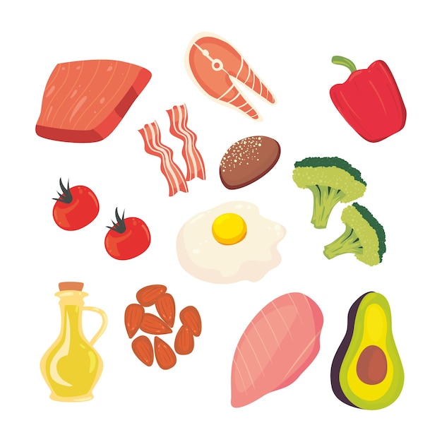 Vector healthy organic food illustration bundle