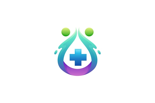 Vector healthy people logo design template with medical cross symbol and water drop shape