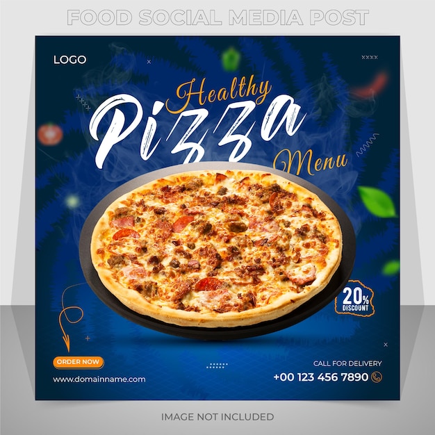 Healthy pizza and food menu social media instagram post banner design template