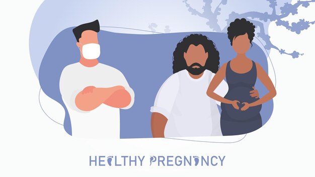 Healthy pregnancy banner A married couple came to the doctor Vector illustration design