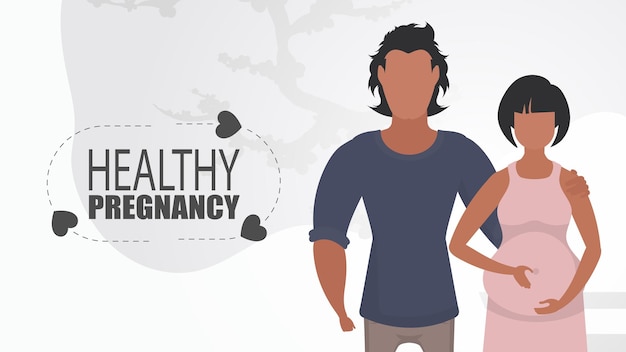 Vector healthy pregnancy man and pregnant woman couple jet baby positive and conscious pregnancy previous illustration