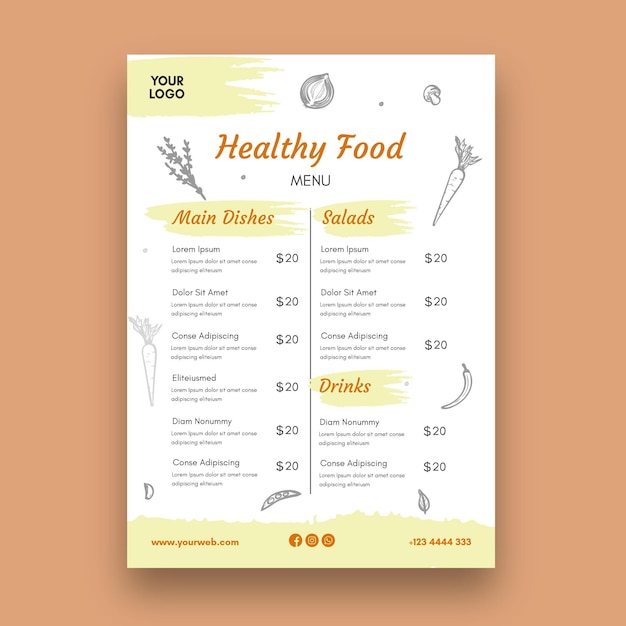 Vector healthy restaurant menu