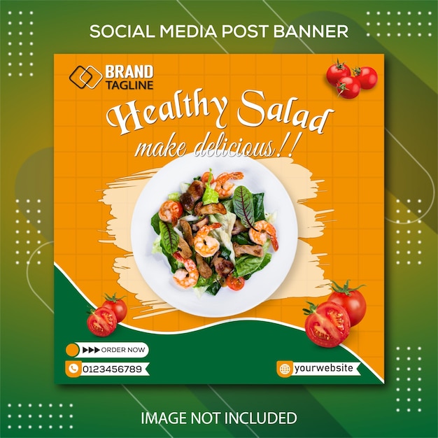 Vettore modello di banner post instagram di social media per la promozione del menu di insalata sana