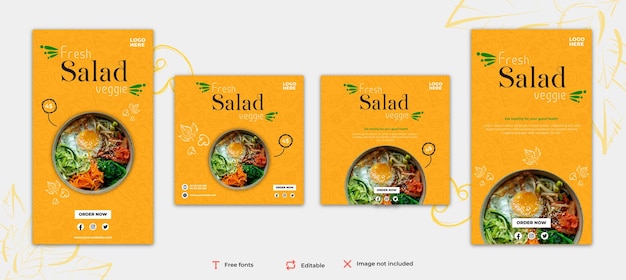 Healthy salad recipe social media pack template food recipe social media bundle collection