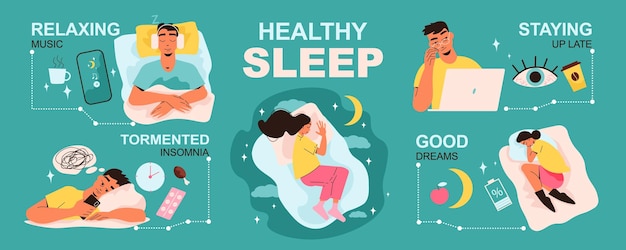 Healthy sleep infographic set