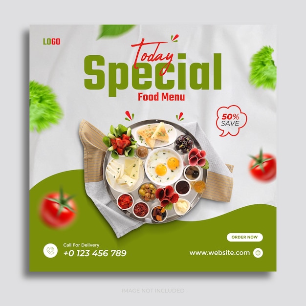 Healthy social media and breakfast post banner design premium vector template