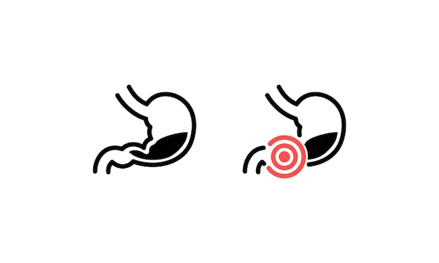 Healthy stomach icon. Sick stomach symbol. Stomach ache sign. Vector on isolated white background. EPS 10.