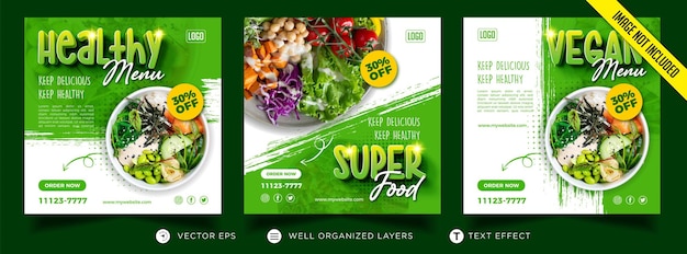 Healthy super food menu social media post templates