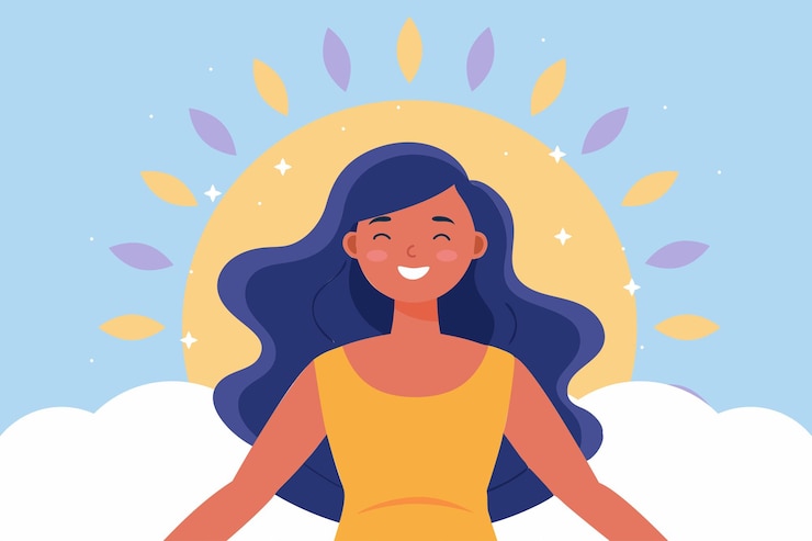 Healthy thinking and selfcare woman feels happy