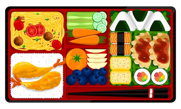 Healthy Traditional Japanese Bento Box Top Front View