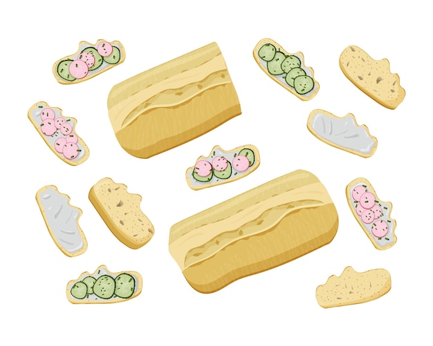 Healthy vegan or vegetarian set of snacks and sandwiches. Vector flat stickers
