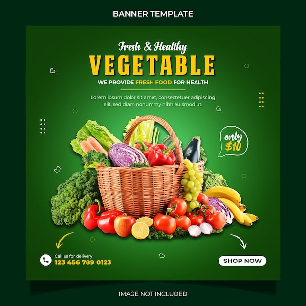 Healthy vegetable and fruit grocery delivery social media facebook cover post template design vector