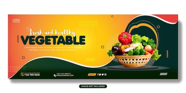 Vettore modello di banner web di copertina di facebook per la promozione della consegna di verdure e generi alimentari sani