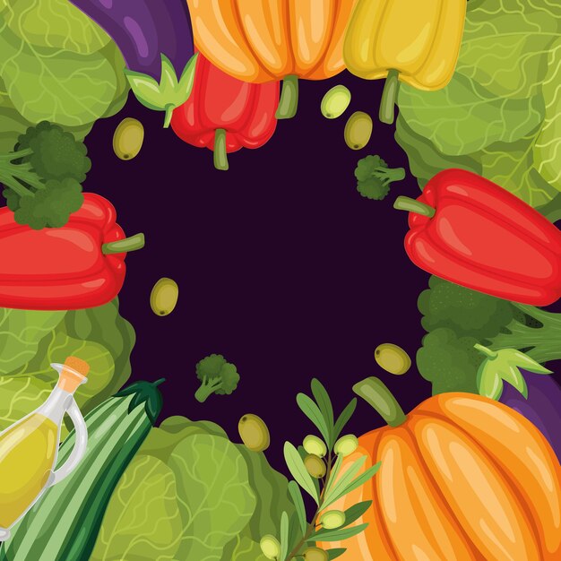 Vector healthy vegetables frame