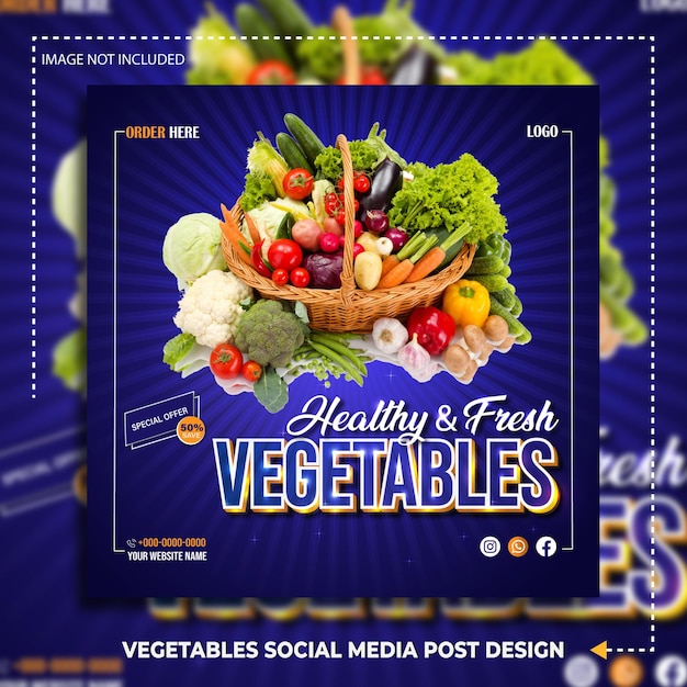 健康的な野菜と新鮮なソーシャル メディア ポスター デザイン