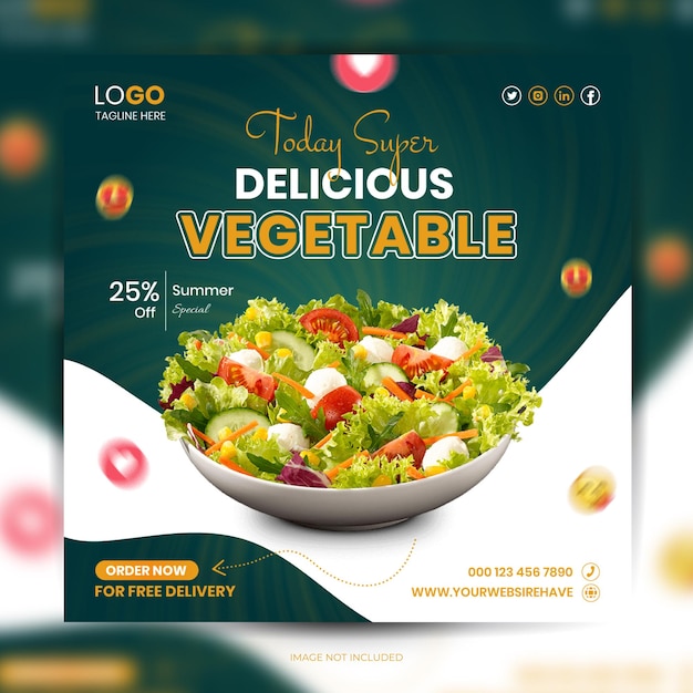 Здоровые овощи, социальная еда, шаблон оформления постов в Instagram