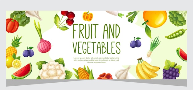 healthy vegetarian food and fruit banner template design