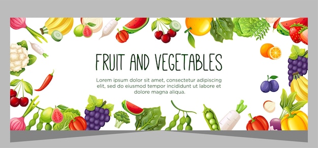 Vector healthy vegetarian food and fruit banner template design