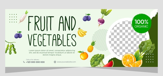 건강한 채식 음식과 과일 배너 템플릿 디자인