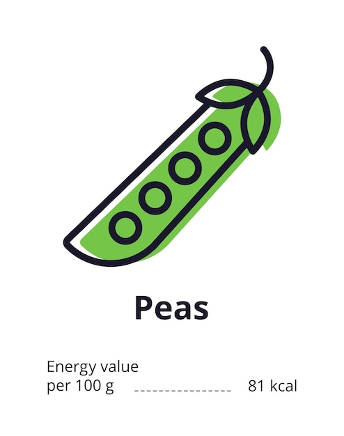 Значок здорового вегетарианского продукта значок вкусного гороха энергетическая ценность гороха векторная иллюстрация