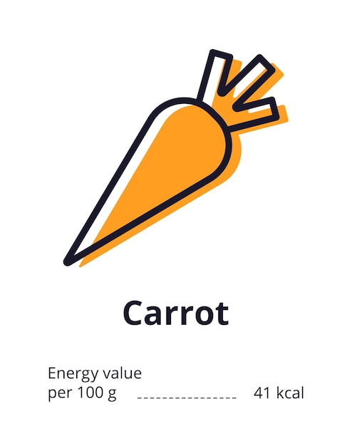 건강한 채식 제품 아이콘 맛있는 당근 아이콘 당근의 에너지 값 벡터 그림